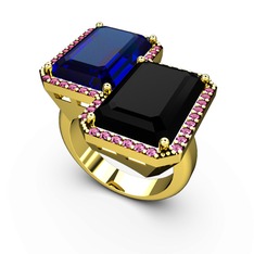 Avis Yüzük - Lab safir, siyah zirkon ve rodolit garnet 18 ayar altın yüzük #1nuuqas