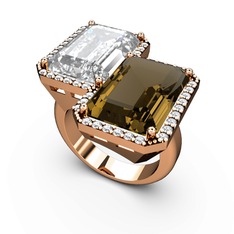 Avis Yüzük - Beyaz zirkon, dumanlı kuvars ve swarovski 18 ayar rose altın yüzük #1obd5io