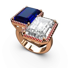 Avis Yüzük - Lab safir, beyaz zirkon ve garnet 14 ayar rose altın yüzük #1oqhfit