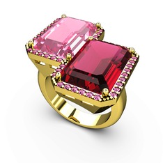 Avis Yüzük - Pembe kuvars ve rodolit garnet 925 ayar altın kaplama gümüş yüzük #1or64pg