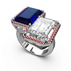 Lab safir, beyaz zirkon ve garnet 8 ayar beyaz altın yüzük