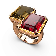 Dumanlı kuvars, garnet ve sitrin 8 ayar rose altın yüzük