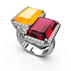 Avis Yüzük - Sitrin, rodolit garnet ve swarovski 8 ayar beyaz altın yüzük #1pr2hsb