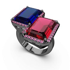 Avis Yüzük - Lab safir ve rodolit garnet 925 ayar siyah rodyum kaplama gümüş yüzük #1pvrvn6