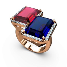 Rodolit garnet, lab safir ve akuamarin 14 ayar rose altın yüzük