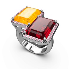 Avis Yüzük - Sitrin, garnet ve pembe kuvars 18 ayar beyaz altın yüzük #1pwye20