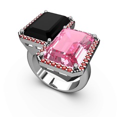 Siyah zirkon, pembe kuvars ve garnet 18 ayar beyaz altın yüzük