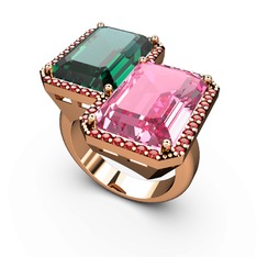 Yeşil kuvars, pembe kuvars ve garnet 18 ayar rose altın yüzük
