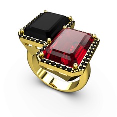 Avis Yüzük - Siyah zirkon ve garnet 18 ayar altın yüzük #1qpmyc9