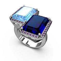 Avis Yüzük - Akuamarin, lab safir ve ametist 925 ayar gümüş yüzük #1rp814w