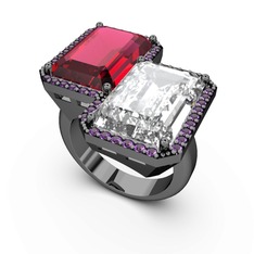 Avis Yüzük - Rodolit garnet, beyaz zirkon ve ametist 925 ayar siyah rodyum kaplama gümüş yüzük #1rscjfj