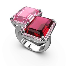 Avis Yüzük - Pembe kuvars ve rodolit garnet 18 ayar beyaz altın yüzük #1rvymml