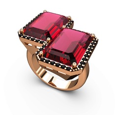 Rodolit garnet ve siyah zirkon 8 ayar rose altın yüzük