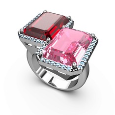 Garnet, pembe kuvars ve akuamarin 18 ayar beyaz altın yüzük