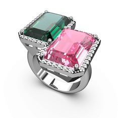Avis Yüzük - Yeşil kuvars, pembe kuvars ve swarovski 925 ayar gümüş yüzük #1s0plcm