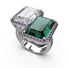 Beyaz zirkon, yeşil kuvars ve ametist 8 ayar beyaz altın yüzük