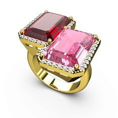 Garnet, pembe kuvars ve swarovski 8 ayar altın yüzük