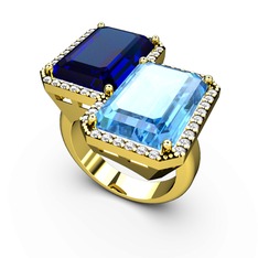 Avis Yüzük - Lab safir, akuamarin ve swarovski 14 ayar altın yüzük #1sl5861