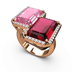 Avis Yüzük - Pembe kuvars, rodolit garnet ve swarovski 14 ayar rose altın yüzük #1sonyq4