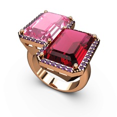 Pembe kuvars, rodolit garnet ve ametist 925 ayar rose altın kaplama gümüş yüzük