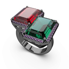 Avis Yüzük - Garnet, yeşil kuvars ve ametist 925 ayar siyah rodyum kaplama gümüş yüzük #1taixvi