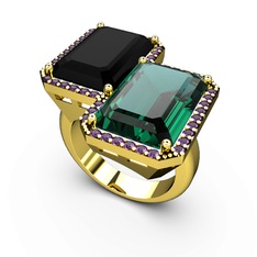 Avis Yüzük - Siyah zirkon, yeşil kuvars ve ametist 8 ayar altın yüzük #1tgcso5