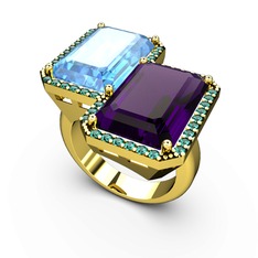 Akuamarin, ametist ve yeşil kuvars 14 ayar altın yüzük