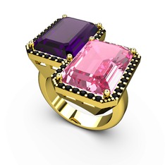 Avis Yüzük - Ametist, pembe kuvars ve siyah zirkon 925 ayar altın kaplama gümüş yüzük #1u5gs9e