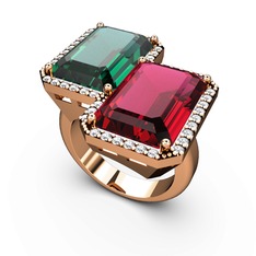 Avis Yüzük - Yeşil kuvars, rodolit garnet ve swarovski 18 ayar rose altın yüzük #1u667hc