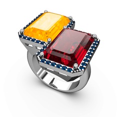 Sitrin, garnet ve lab safir 18 ayar beyaz altın yüzük
