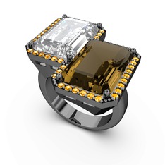 Avis Yüzük - Beyaz zirkon, dumanlı kuvars ve sitrin 925 ayar siyah rodyum kaplama gümüş yüzük #1u87up0