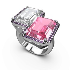 Avis Yüzük - Beyaz zirkon, pembe kuvars ve ametist 8 ayar beyaz altın yüzük #1ua43lp