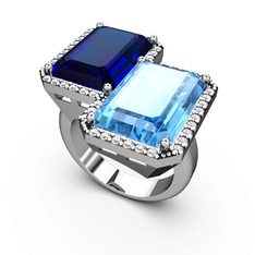 Avis Yüzük - Lab safir, akuamarin ve swarovski 18 ayar beyaz altın yüzük #1uhzds0