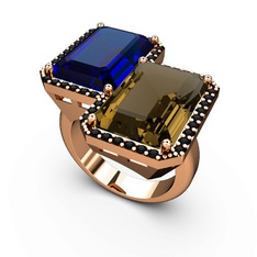 Avis Yüzük - Lab safir, dumanlı kuvars ve siyah zirkon 925 ayar rose altın kaplama gümüş yüzük #1uj14ql