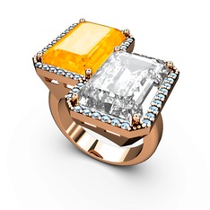 Sitrin, beyaz zirkon ve akuamarin 14 ayar rose altın yüzük