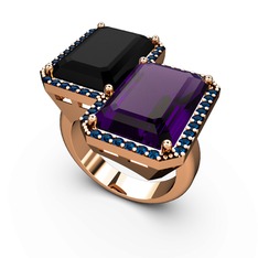 Avis Yüzük - Siyah zirkon, ametist ve lab safir 925 ayar rose altın kaplama gümüş yüzük #1usnvsa