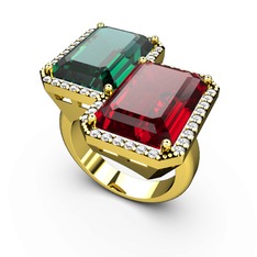 Avis Yüzük - Yeşil kuvars, garnet ve swarovski 925 ayar altın kaplama gümüş yüzük #1uv6h6t