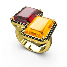 Garnet, sitrin ve siyah zirkon 8 ayar altın yüzük