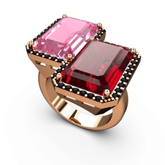 Avis Yüzük - Pembe kuvars, garnet ve siyah zirkon 18 ayar rose altın yüzük #1v7l53t