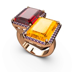 Garnet, sitrin ve ametist 925 ayar rose altın kaplama gümüş yüzük