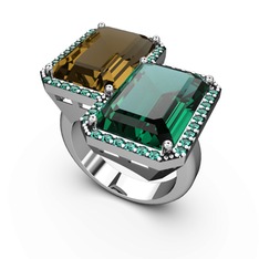 Avis Yüzük - Dumanlı kuvars ve yeşil kuvars 925 ayar gümüş yüzük #1w0ma3x