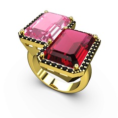 Avis Yüzük - Pembe kuvars, rodolit garnet ve siyah zirkon 925 ayar altın kaplama gümüş yüzük #1w2770r
