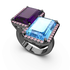 Avis Yüzük - Ametist, akuamarin ve pembe kuvars 925 ayar siyah rodyum kaplama gümüş yüzük #1wi9vnf