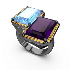 Avis Yüzük - Akuamarin, ametist ve sitrin 925 ayar siyah rodyum kaplama gümüş yüzük #1ws9fi1