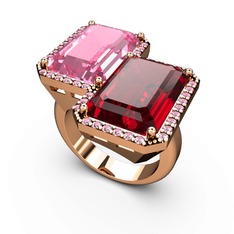 Pembe kuvars ve garnet 925 ayar rose altın kaplama gümüş yüzük