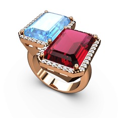 Avis Yüzük - Akuamarin, rodolit garnet ve swarovski 8 ayar rose altın yüzük #1x317lg