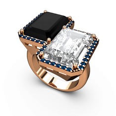 Avis Yüzük - Siyah zirkon, beyaz zirkon ve lab safir 8 ayar rose altın yüzük #1x82jay