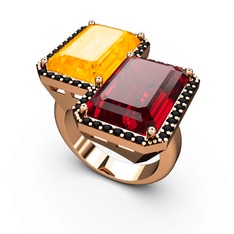 Sitrin, garnet ve siyah zirkon 14 ayar rose altın yüzük