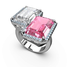 Avis Yüzük - Beyaz zirkon, pembe kuvars ve akuamarin 14 ayar beyaz altın yüzük #1xpwlte