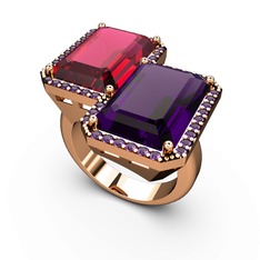 Rodolit garnet ve ametist 925 ayar rose altın kaplama gümüş yüzük